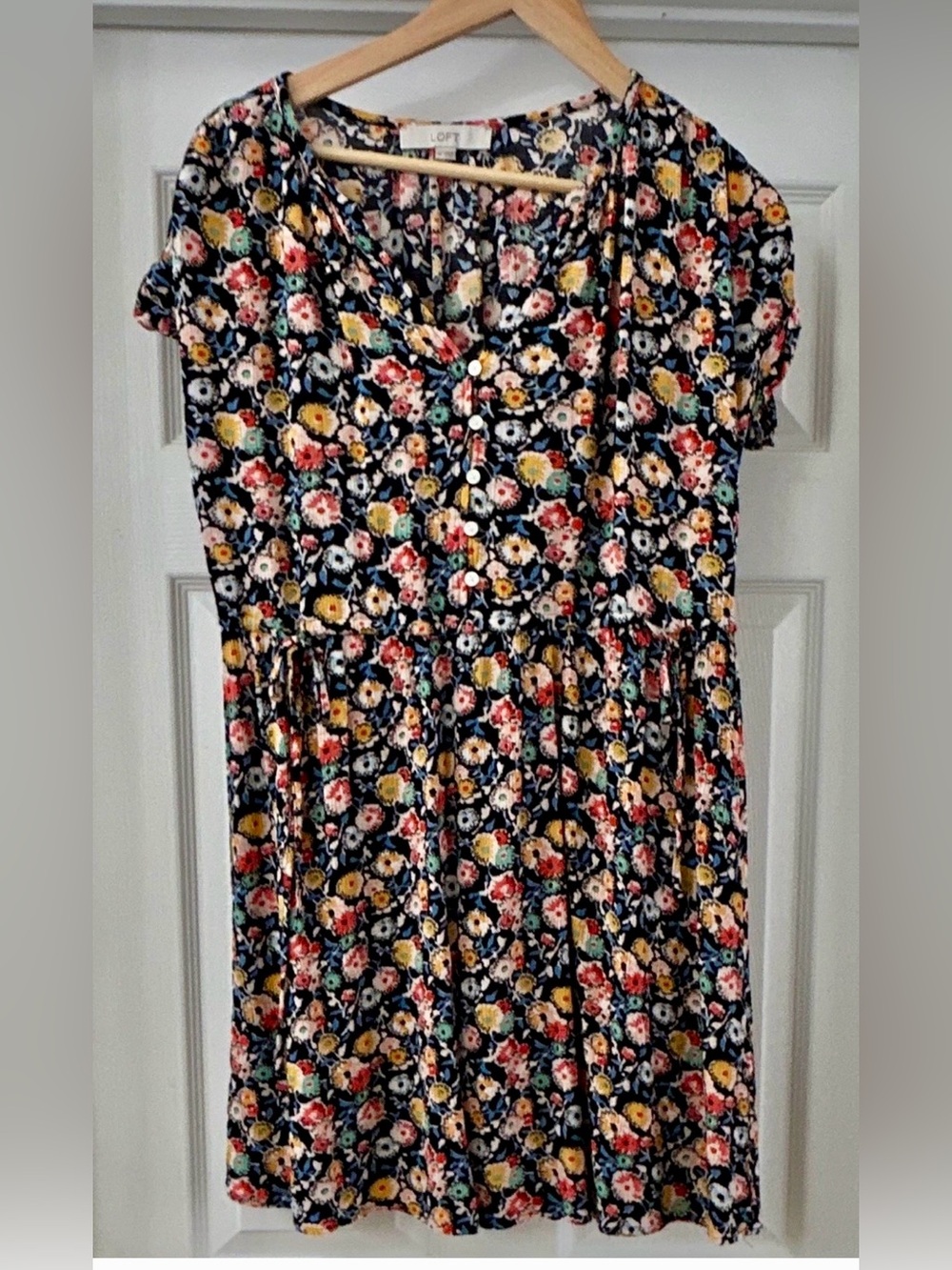 LOFT Floral Button-Front Mini Dress
